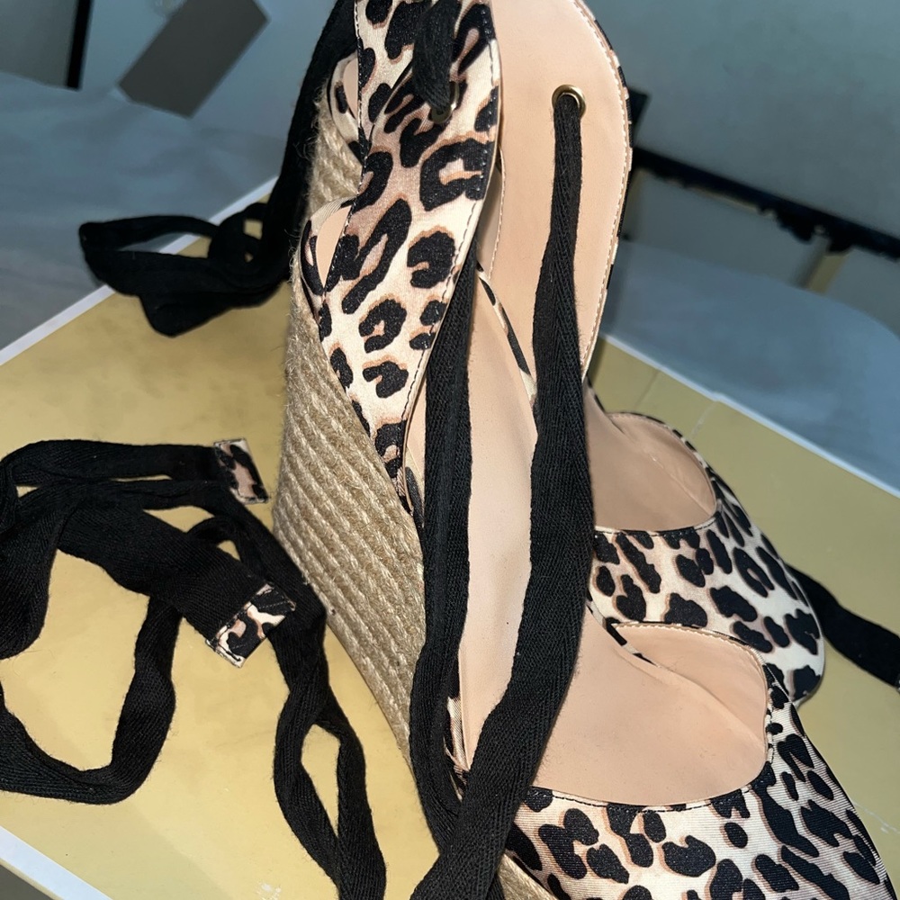 JLO JENNIFER LOPEZ Ondina Espadrille Wedge Sandal Women's Tan Leopard Print